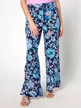 Denim & Co Blue Floral Beach Pants